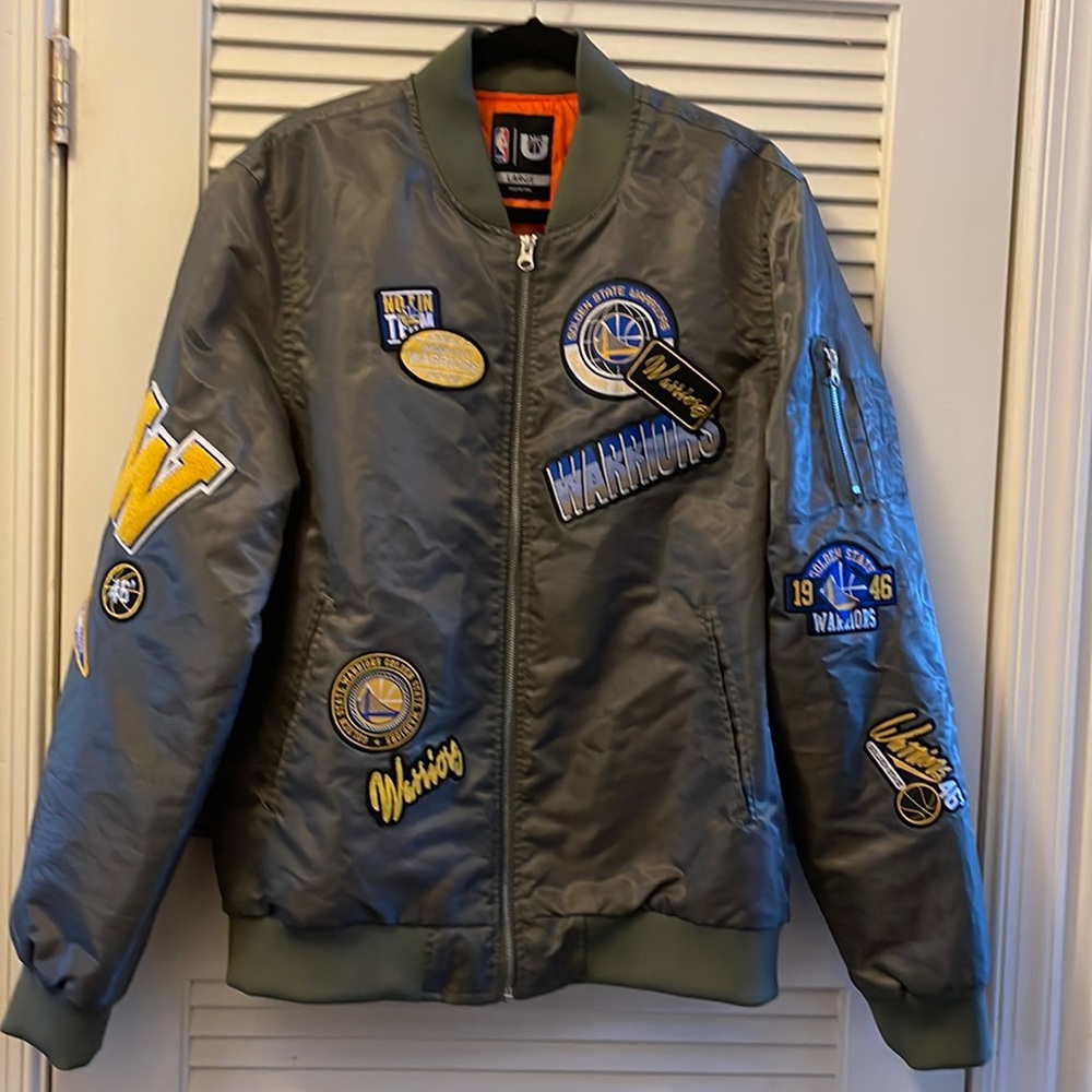 Green Golden State Warriors Official NBA Patches Bomber Jacket (L)